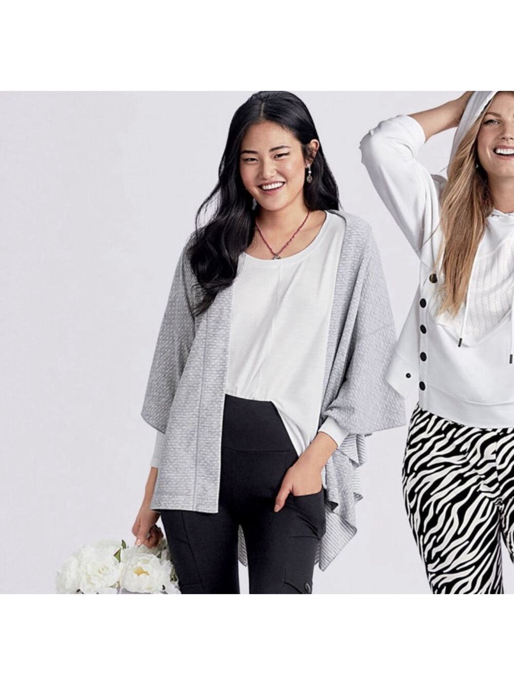 Cabi ATC Reversible Cape Gray Stripe Open Front Poncho Wrap M/L Style 5846